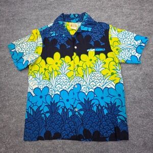Vintage Polynesian Bazaar Hawaiian Shirt Men's Large Floral AOP Pineapple 60's